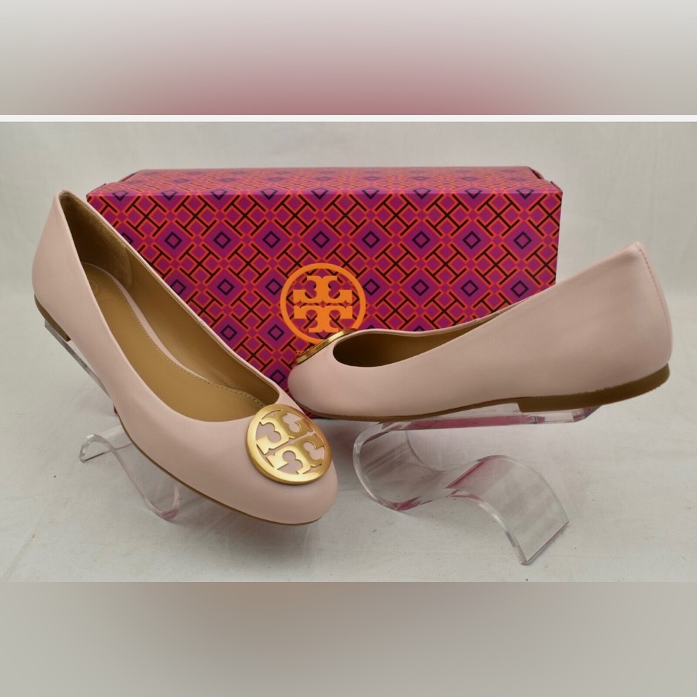 (NWT) Tory Burch Chelsea Moon Pink Flats, Gold Emblem